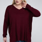 Plus Dolman Sleeve V-Neck Side Slit Hi-Low Hem Top