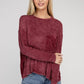 Washed Ribbed Dolman Sleeve Round Neck Top