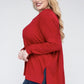 Plus Dolman Sleeve V-Neck Side Slit Hi-Low Hem Top