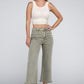 Acid Washed High Waist Frayed Hem Straight Pants