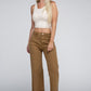 Acid Washed High Waist Frayed Hem Straight Pants