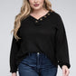 Plus Brushed Waffle V-Neck Button Detail Sweater