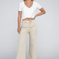 Acid Washed High Waist Frayed Hem Straight Pants