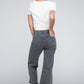 Acid Washed High Waist Frayed Hem Straight Pants