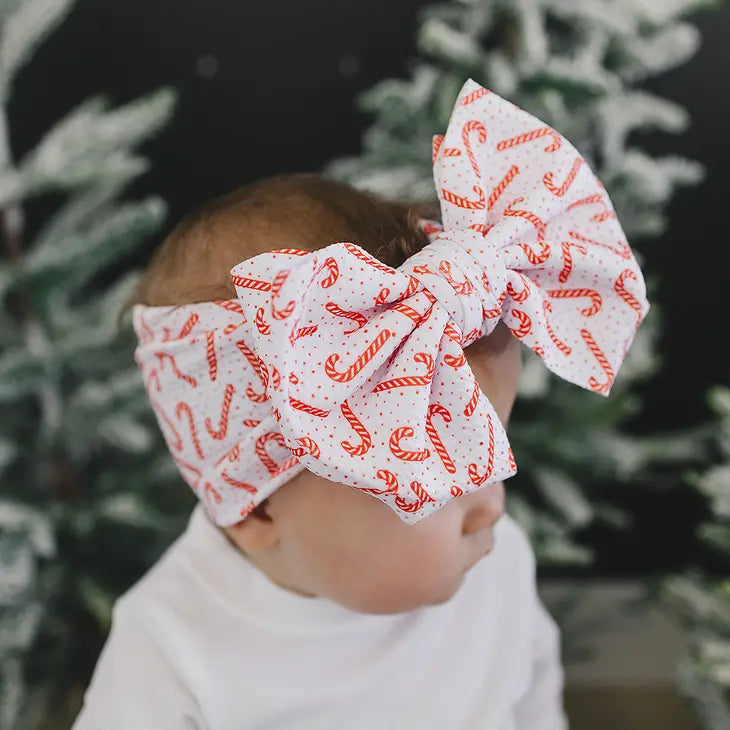 White Christmas Candy White Double Texture Bow Baby Headwrap