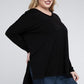 Plus Dolman Sleeve V-Neck Side Slit Hi-Low Hem Top