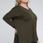 Plus Dolman Sleeve V-Neck Side Slit Hi-Low Hem Top