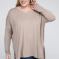 Plus Dolman Sleeve V-Neck Side Slit Hi-Low Hem Top