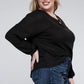 Plus Brushed Waffle V-Neck Button Detail Sweater