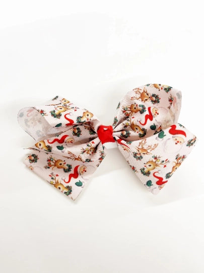 Vintage Santa and Reindeer Bow