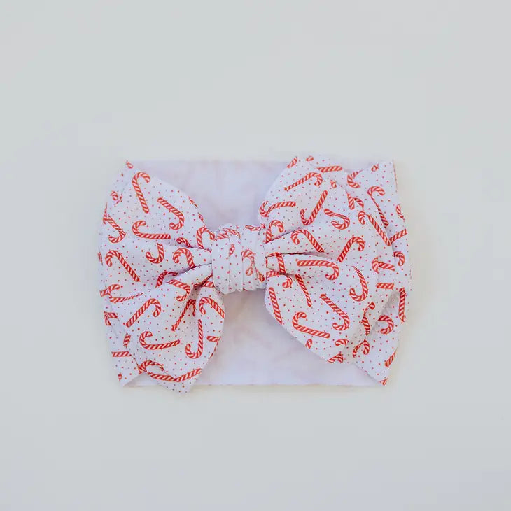 White Christmas Candy White Double Texture Bow Baby Headwrap