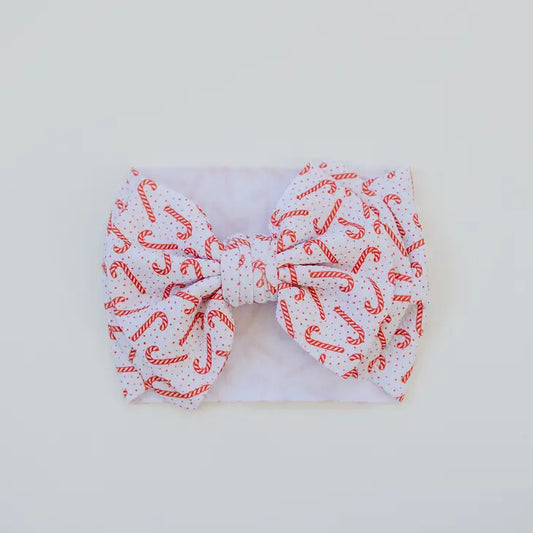 White Christmas Candy White Double Texture Bow Baby Headwrap