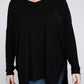 Plus Dolman Sleeve V-Neck Side Slit Hi-Low Hem Top