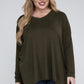 Plus Dolman Sleeve V-Neck Side Slit Hi-Low Hem Top