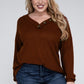 Plus Brushed Waffle V-Neck Button Detail Sweater