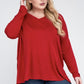 Plus Dolman Sleeve V-Neck Side Slit Hi-Low Hem Top