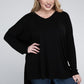 Plus Dolman Sleeve V-Neck Side Slit Hi-Low Hem Top