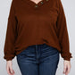 Plus Brushed Waffle V-Neck Button Detail Sweater