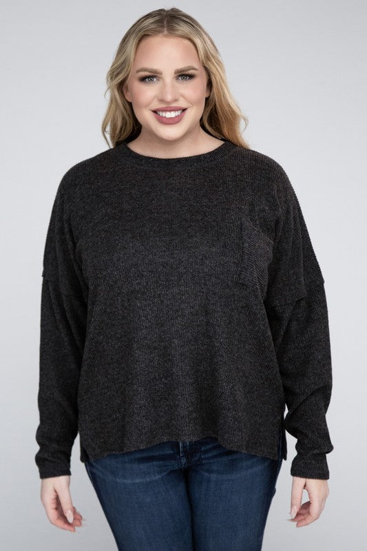 Plus Ribbed Brushed Melange Hacci Sweater