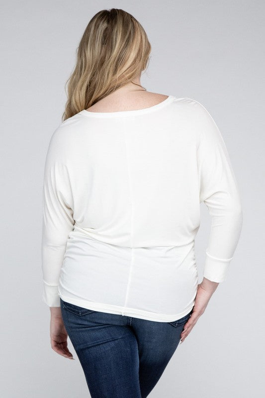 Plus Luxe Rayon Boat Neck 3/4 Sleeve Top