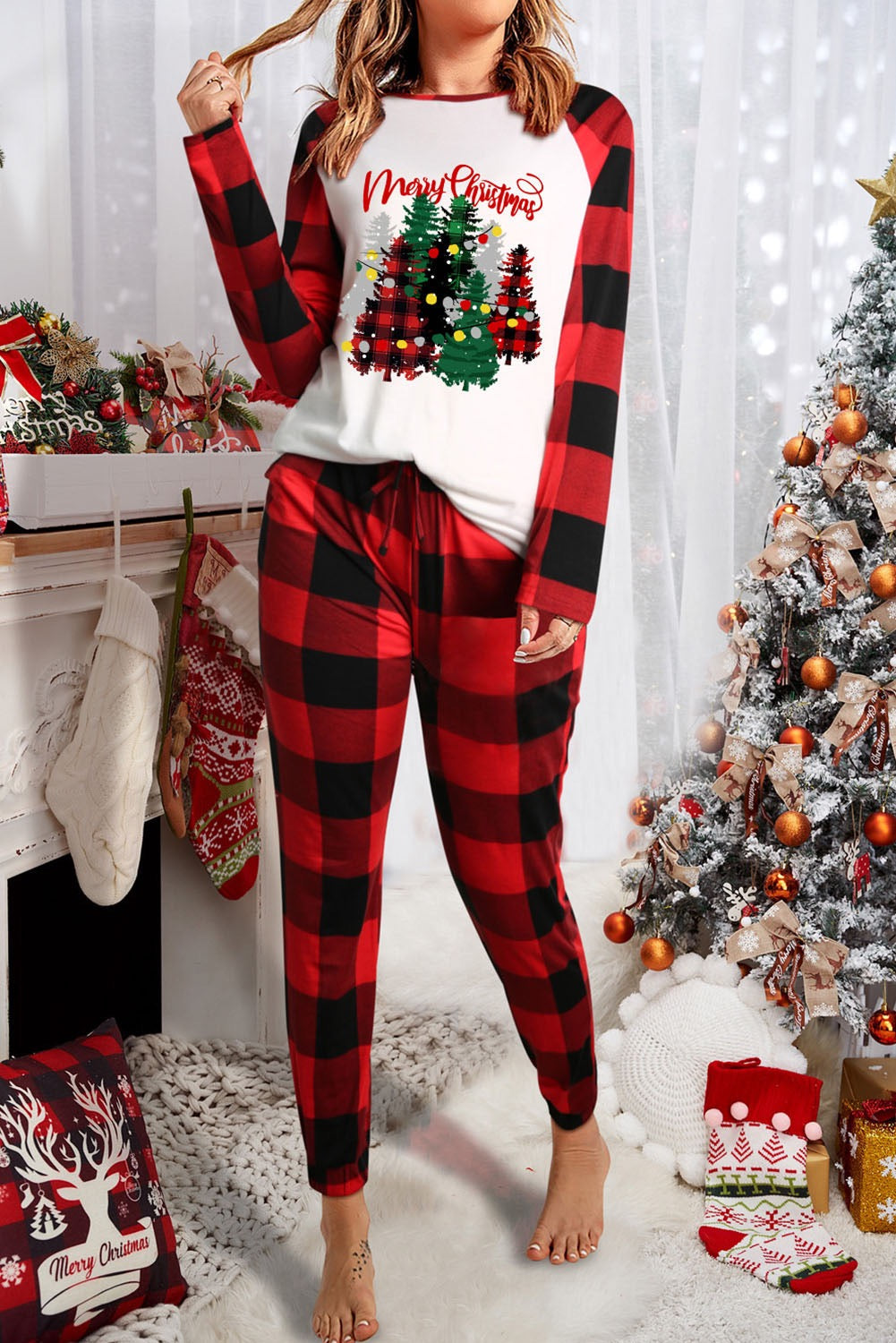 Red Christmas Tree Plaid Pajamas WS RTS