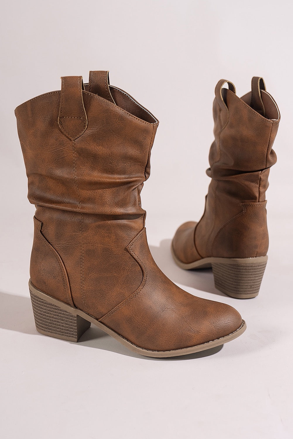 Chestnut Pleated Leather Boots RTS