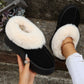 Black Plush Trim Suede Shoes RTS