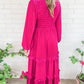 Rose Red Long Sleeve Velvet Dress RTS