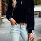 Navy Blue Mock Neck Velvet Blouse RTS