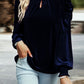 Navy Blue Mock Neck Velvet Blouse RTS