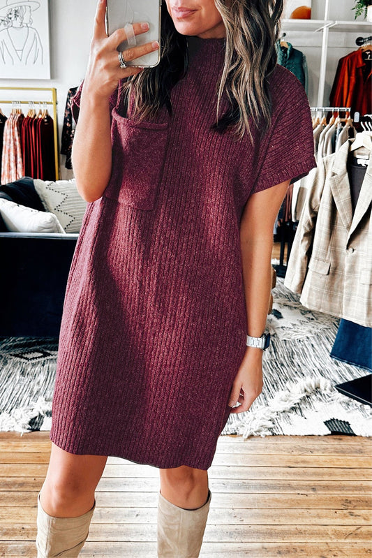 Red Ribbed Knit Sweater Dress RTS