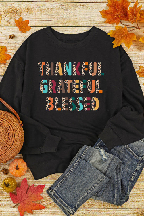 Black Leopard THANKFUL GRATEFUL BLESSED Sweatshirt WS RTS