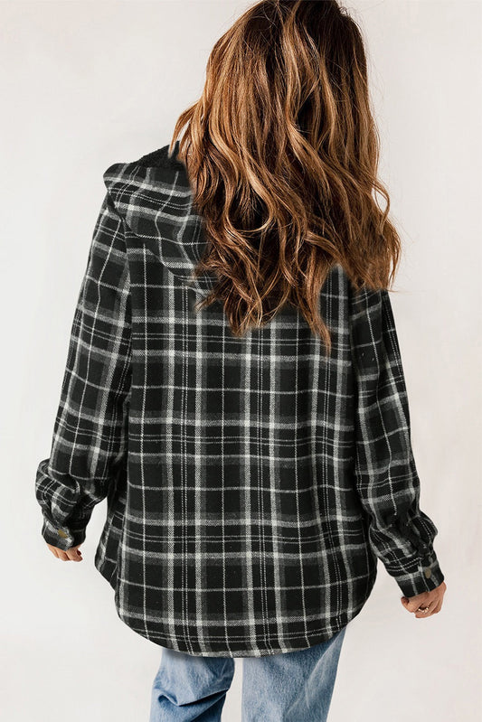 Black Plaid Hooded Shacket WS RTS