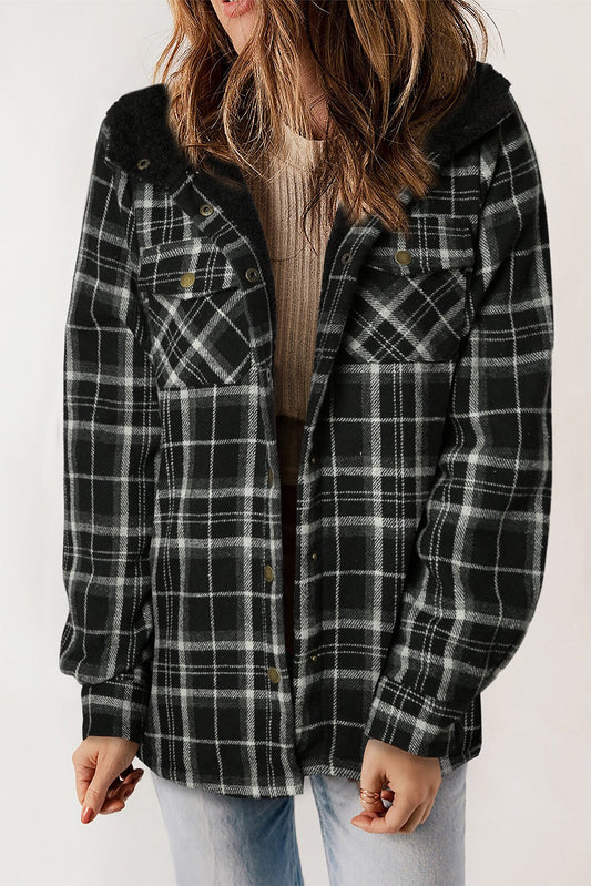 Black Plaid Hooded Shacket WS RTS