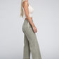 Acid Washed High Waist Frayed Hem Straight Pants