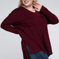 Plus Dolman Sleeve V-Neck Side Slit Hi-Low Hem Top