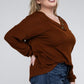 Plus Brushed Waffle V-Neck Button Detail Sweater