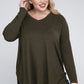 Plus Dolman Sleeve V-Neck Side Slit Hi-Low Hem Top