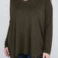 Plus Dolman Sleeve V-Neck Side Slit Hi-Low Hem Top