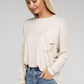 Washed Ribbed Dolman Sleeve Round Neck Top