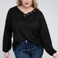 Plus Brushed Waffle V-Neck Button Detail Sweater