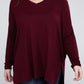 Plus Dolman Sleeve V-Neck Side Slit Hi-Low Hem Top