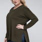 Plus Dolman Sleeve V-Neck Side Slit Hi-Low Hem Top