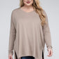 Plus Dolman Sleeve V-Neck Side Slit Hi-Low Hem Top