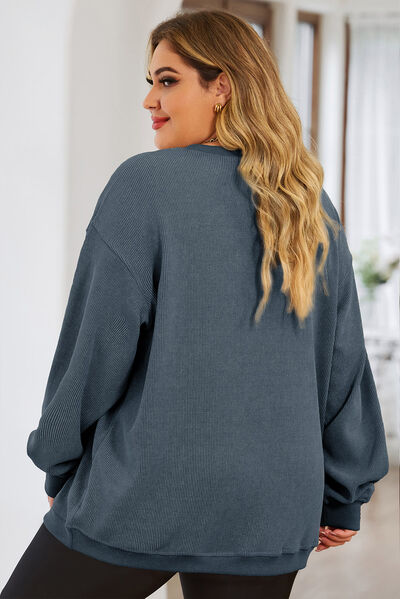 Plus Size Lip Ribbed Round Neck Sweatshirt