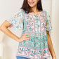 Double Take Floral Tie Neck Short Sleeve Blouse