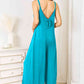 Double Take Full Size Soft Rayon Spaghetti Strap Tied Wide Leg Jumpsuit