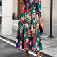 Printed Smocked Lantern Sleeve Ruffled Dress