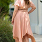 Plus Size Wide Waistband Surplice Neck Flutter Sleeve Midi Dress