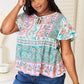 Double Take Floral Tie Neck Short Sleeve Blouse